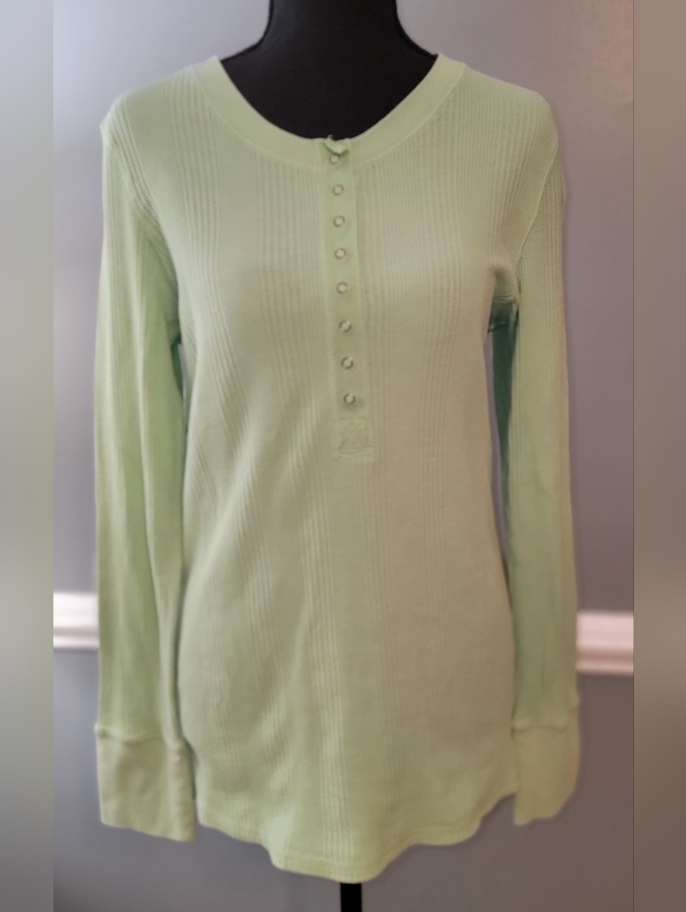 aerie Light Mint Ribbed Henley Long Sleeve Top